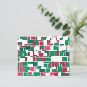 Modern Bold Red and Green Christmas Mondrian Postcard