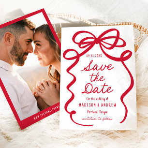 Modern Bold Red Bow Photo Wedding Save The Date