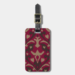 Modern bold red brown ikat tribal pattern luggage tag