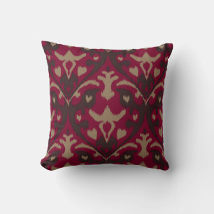 Modern bold red brown ikat tribal pattern throw pillow