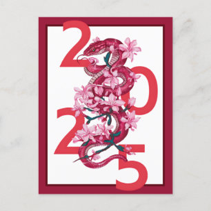 Modern Bold Red Chinese New Year 2025 Lunar Snake  Postcard