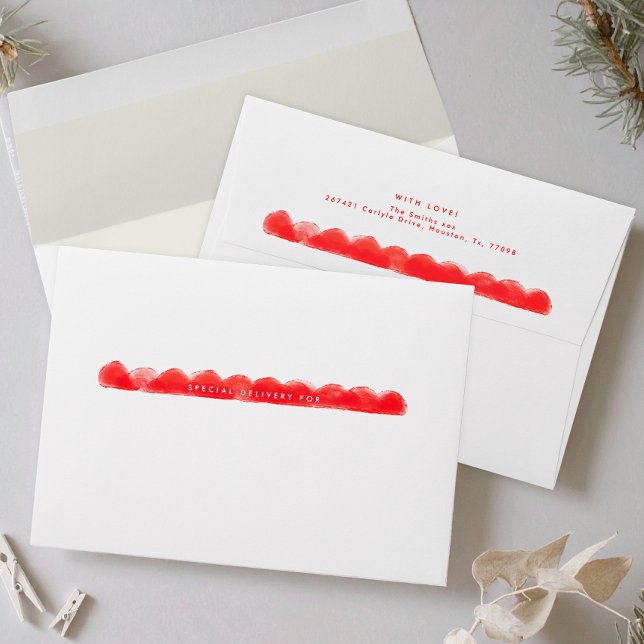 modern bold red festive holiday pre addressed envelope (Creator Uploaded)