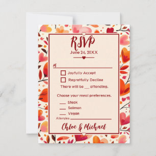Modern Bold Red Heartfelt Blooms RSVP Card