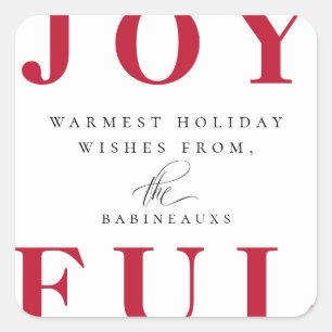 Modern Bold Red JOYFUL Holiday Square Sticker