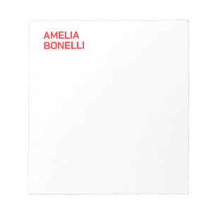 Modern Bold Red Name Minimalist Professional Notepad