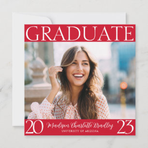 Modern Bold Red Photo Graduation Invitation