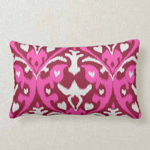 Modern bold red pink girly ikat tribal pattern lumbar pillow