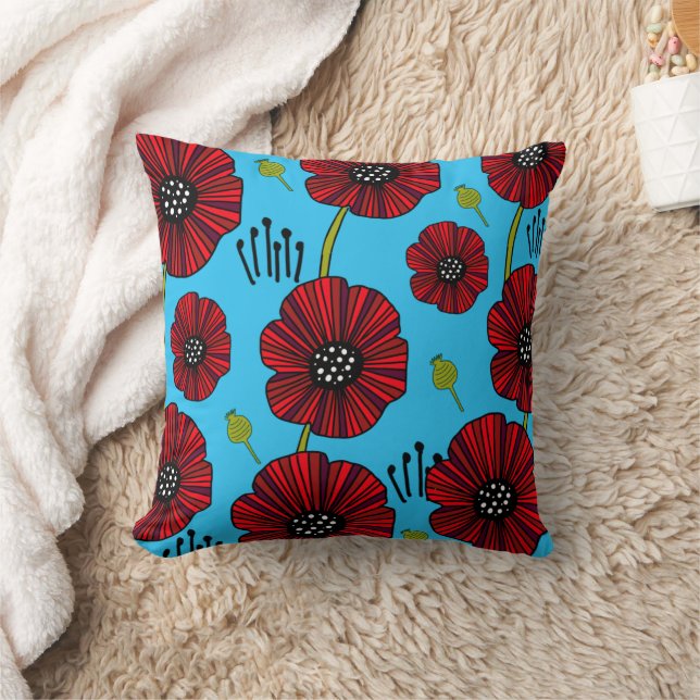 Modern Bold Red Poppy  Throw Pillow (Blanket)