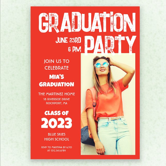 Modern Bold Red White Photo 2023 Graduation Invitation (Creator Uploaded)