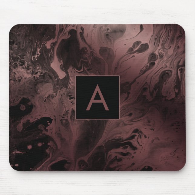 Modern Bold Rose Gold & Black Marble Monogram Mouse Pad (Front)