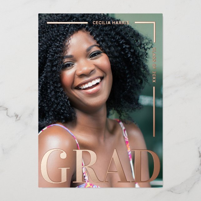 Modern Bold Rose Gold Grad Foil Invitation (Front)
