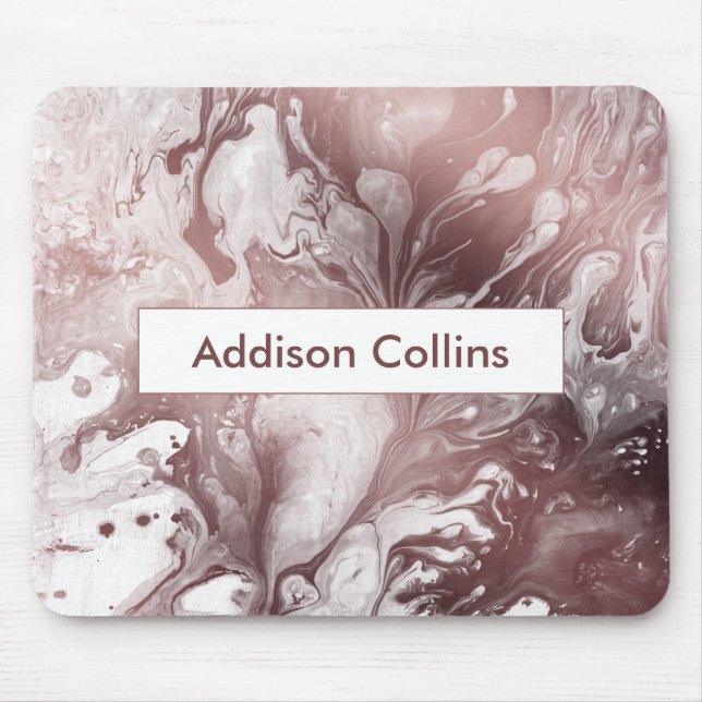 Modern Bold Rose Gold & White Marbled Name Mouse Pad (Front)