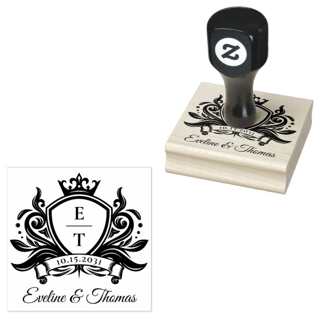 Modern bold royal wedding monogram logo emblem rubber stamp (Stamped)