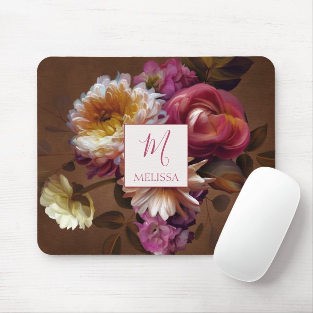 Modern Bold Rustic Floral | Monogram Gift Mouse Pad (With Mouse)