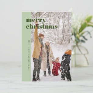 Modern Bold Sage Green Merry Christmas Photo Holiday Card