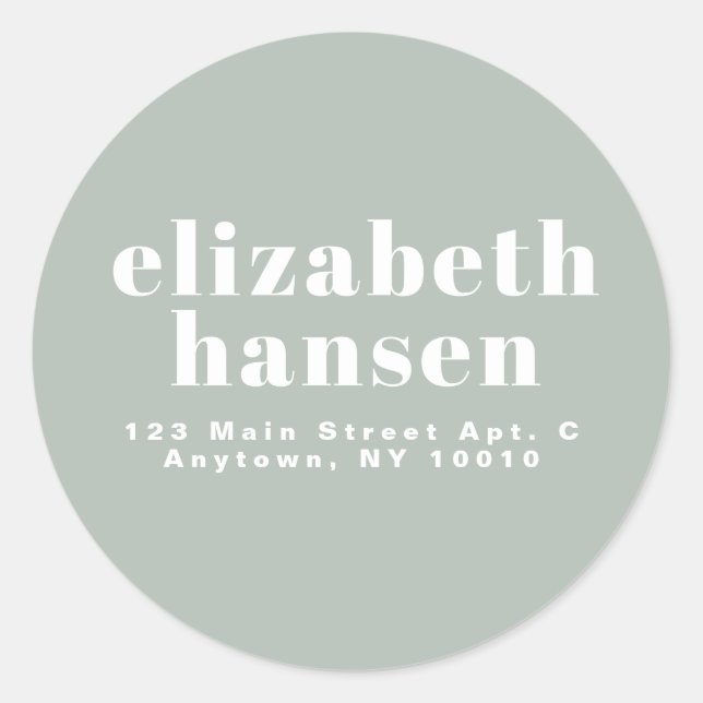 Modern Bold Sage Green Round Return Address Label (Front)