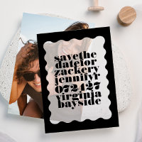 Modern Bold Scalloped Border Black Save The Date