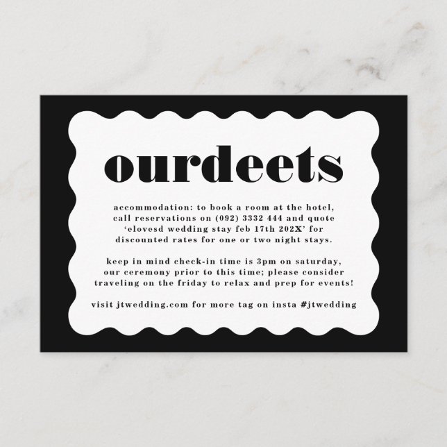Modern Bold Scalloped Border Black White Details Enclosure Card (Front)