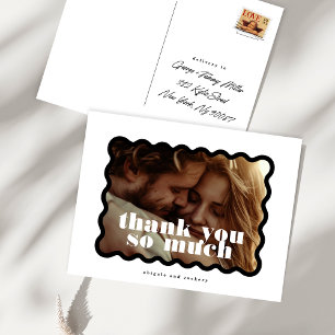 Modern Bold Scalloped Border Black White Photo Postcard