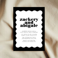 Modern Bold Scalloped Border White Black Wedding