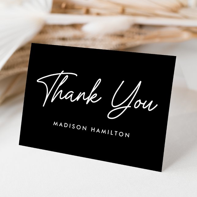 Modern Bold Script Black and White Baby Shower Thank You Card (Creator Uploaded)
