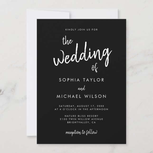 Modern Bold Script Black And White Wedding Invitation (Front)