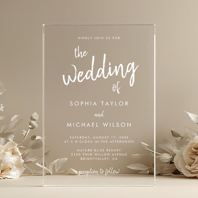 Modern Bold Script White Wedding Acrylic Invitations (Creator Uploaded)