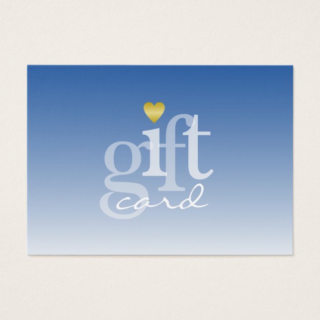 Modern Bold Sky Blue Ombre Gold Heart Gift Heart (Front)