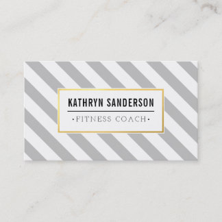 MODERN BOLD stripe gold logo emblem pale grey grey Business Card