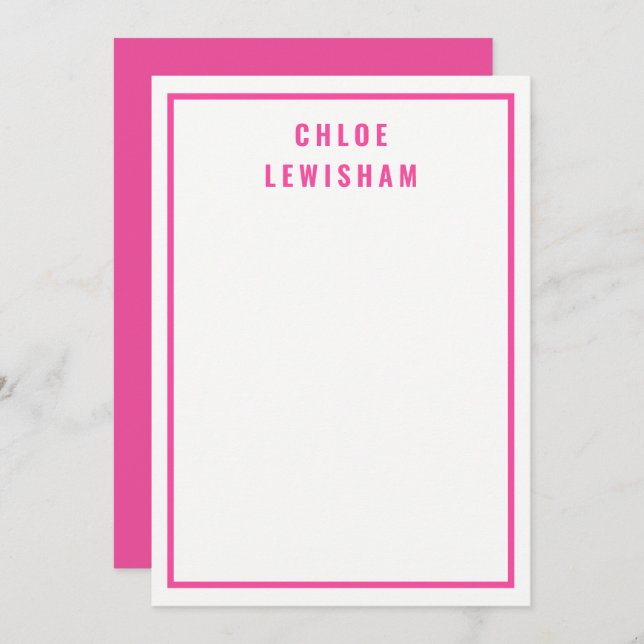 Modern Bold Stylish Pretty Hot Pink Border Card (Front/Back)