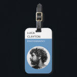Modern Bold Stylish Typography Photographer Luggage Tag<br><div class="desc">Modern and professional photography luggage tag featuring your photo in a circle frame with trendy minimalist typography. This is the tranquil blue version.</div>