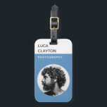 Modern Bold Stylish Typography Photographer Luggage Tag<br><div class="desc">Modern and professional photography luggage tag featuring your photo in a circle frame with trendy minimalist typography. This is the tranquil blue version.</div>