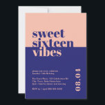 Modern Bold Sweet Sixteen Vibes Pink Birthday  Invitation<br><div class="desc">Celebrate your daughter's or loved one's 16th birthday in style with our 'Sweet Sixteen Vibes' Pink Birthday Invitation! This modern and bold invitation is the perfect way to set the tone for a memorable sweet sixteen party. Designed with vibrant blue and peach hues and eye-catching, contemporary fonts, this invitation exudes...</div>