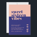 Modern Bold Sweet Sixteen Vibes Pink Birthday  Invitation<br><div class="desc">Celebrate your daughter's or loved one's 16th birthday in style with our 'Sweet Sixteen Vibes' Pink Birthday Invitation! This modern and bold invitation is the perfect way to set the tone for a memorable sweet sixteen party. Designed with vibrant blue and peach hues and eye-catching, contemporary fonts, this invitation exudes...</div>