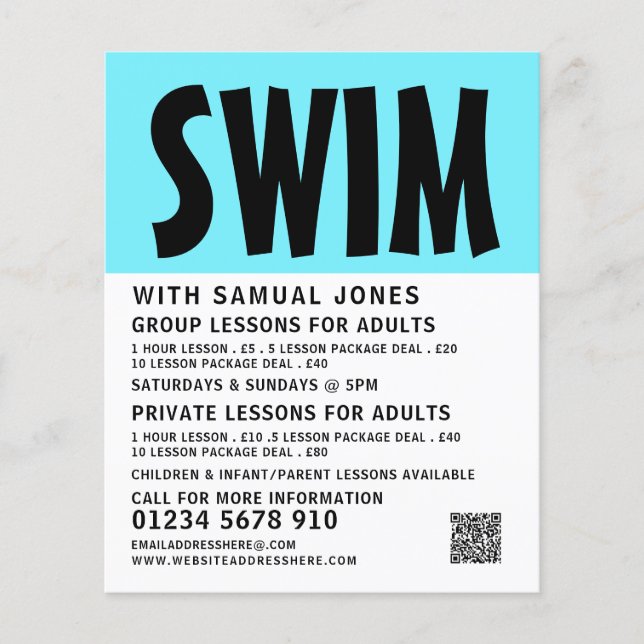 Modern Bold, Swimming Lesson Advertising Flyer (Front)
