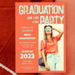 Modern Bold Terracotta Aqua Photo 2023 Graduation Invitation