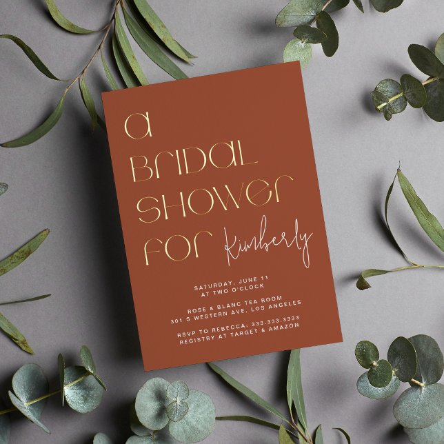 Modern Bold Terracotta Brown Bridal Shower Gold (Creator Uploaded)