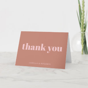 Modern Bold Terracotta Pink Personalized Wedding Thank You Card