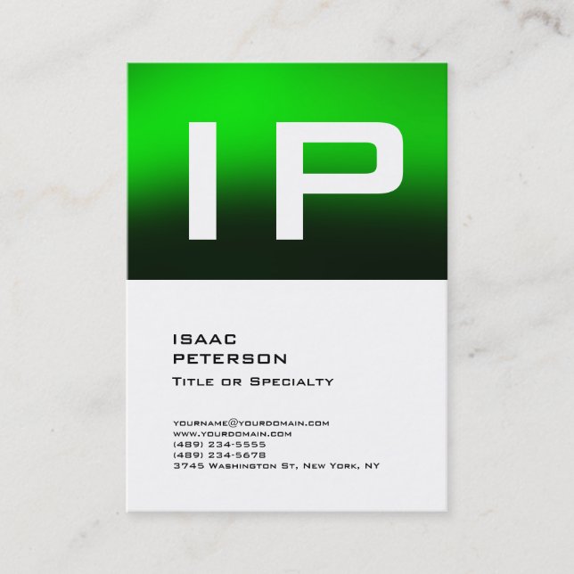 Modern Bold Text Monogram Green White Professional Business Card (Front)