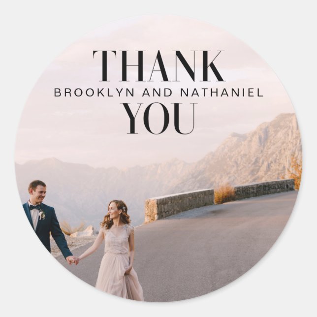  Modern Bold Thank You Wedding Photo Round Sticker (Front)