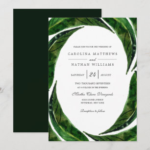 Modern Bold Tropical Leaves Wedding    Dark Invitation