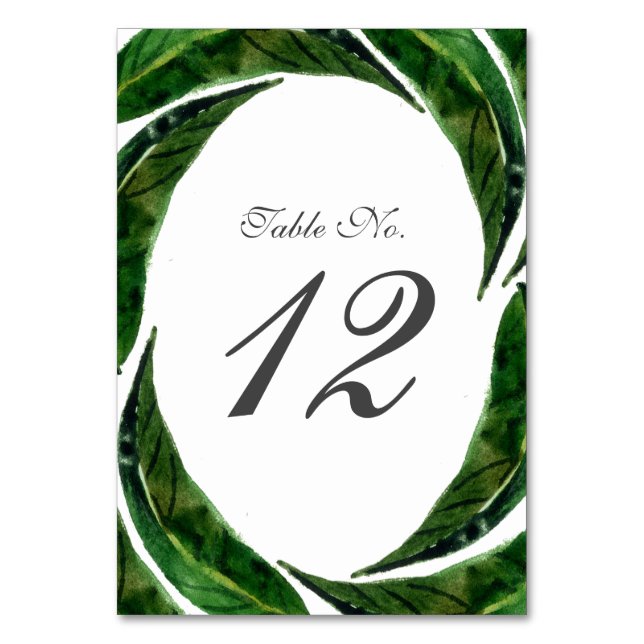 Modern Bold Tropical Leaves Wedding  | Dark Table Number (Front)