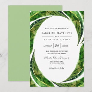 Modern Bold Tropical Leaves Wedding    Light Invitation