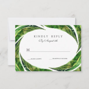 Modern Bold Tropical Leaves Wedding RSVP   Light Card
