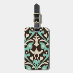 Modern bold turquoise brown ikat tribal pattern luggage tag