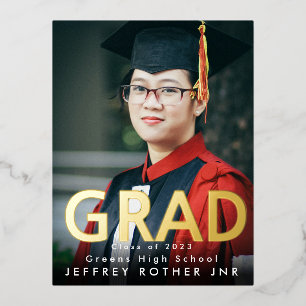 Modern Bold Type 1 Photo Graduation Foil Invitation Postcard