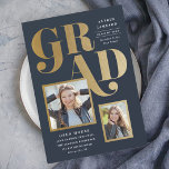 Modern Bold Type 2 Photo Graduation<br><div class="desc">A modern photo graduation invitation and announcement magnet featuring a bold metallic type overlay and two photo design.</div>
