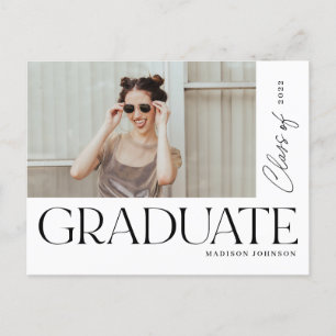 Modern Bold Type Graduate Graduation Photo Party  Announcement Postcard