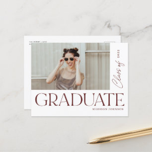 Modern Bold Type Graduate Graduation Photo Party Announcement Postcard