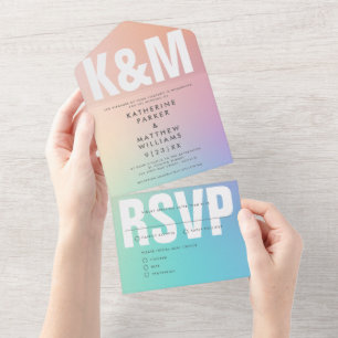 Modern Bold Type + Pastel Gradient Wedding All In One Invitation